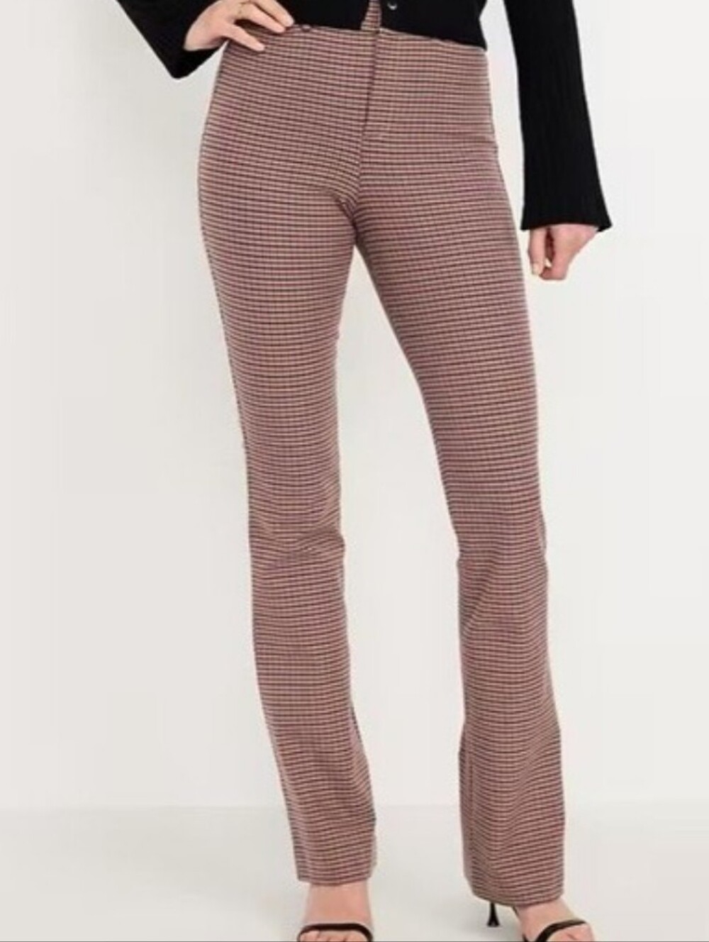 Old Navy High-Rise Pixie Flare Houndstooth Women Pant Brow Office Work Sz14